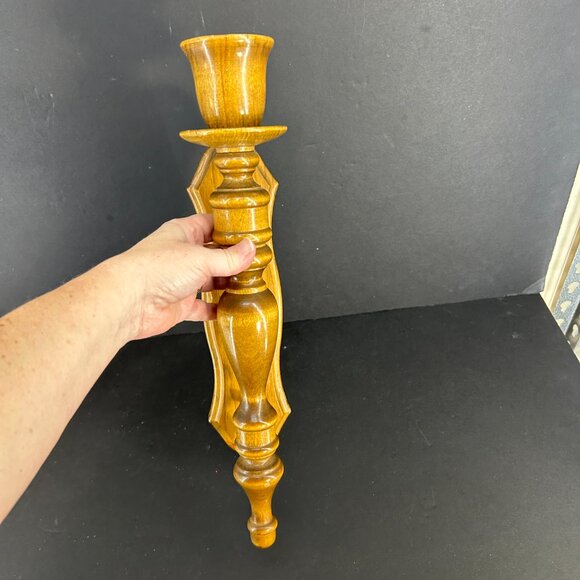 Vintage MCM Hand Turned Wood Candle Wall Sconce Farmhouse Boho Wall Decor 16" M - Picture 5 of 9